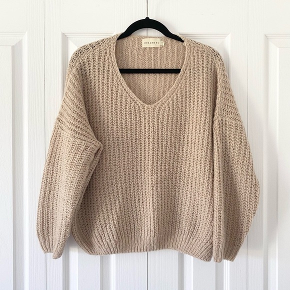 Dreamers By Debut Sweaters - Dreamers by Debut Tan Knit Oversized Sweater